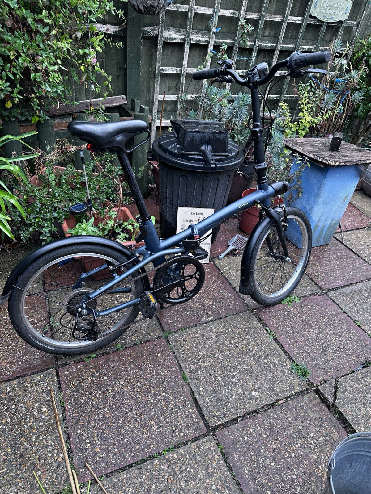 B'TWIN Fold 500 20in Folding Bike Blue/Black V-Brake Derailleur Mudguards