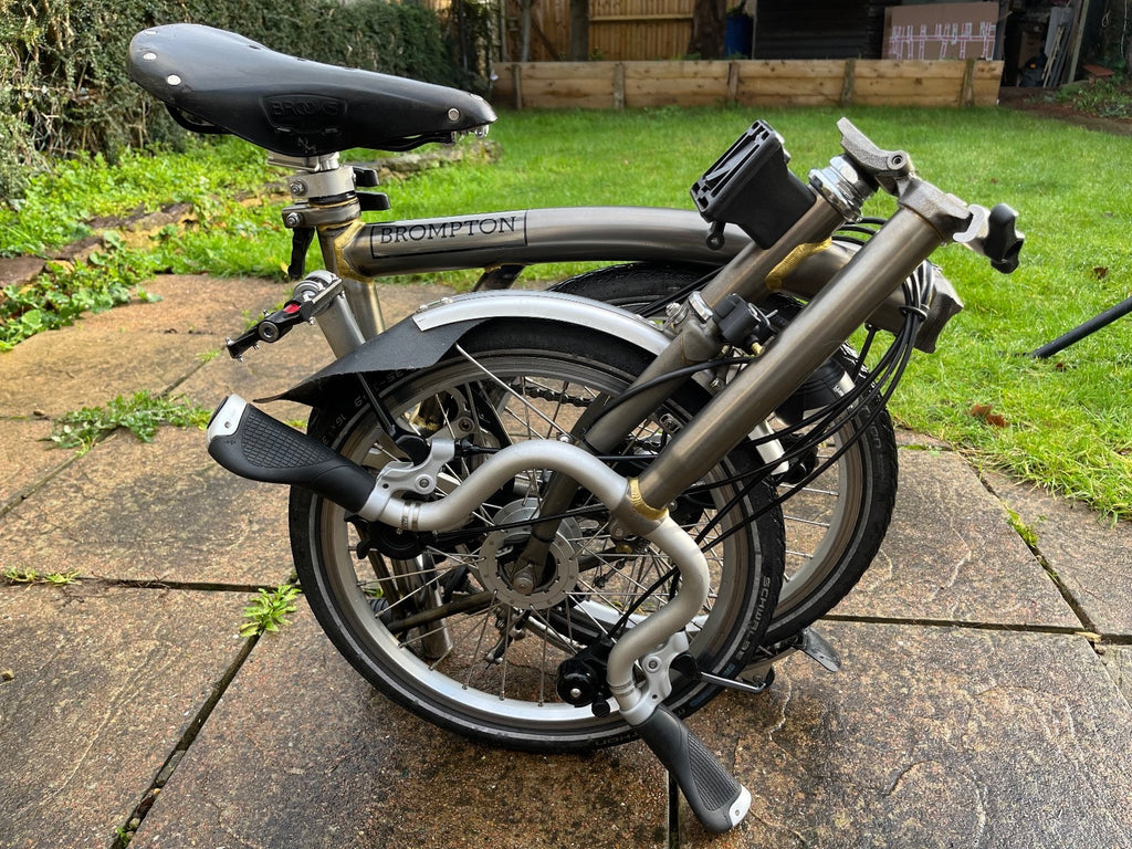 Brompton M6L 6 speed dynamo lights raw lacquer Brooks saddle, bag