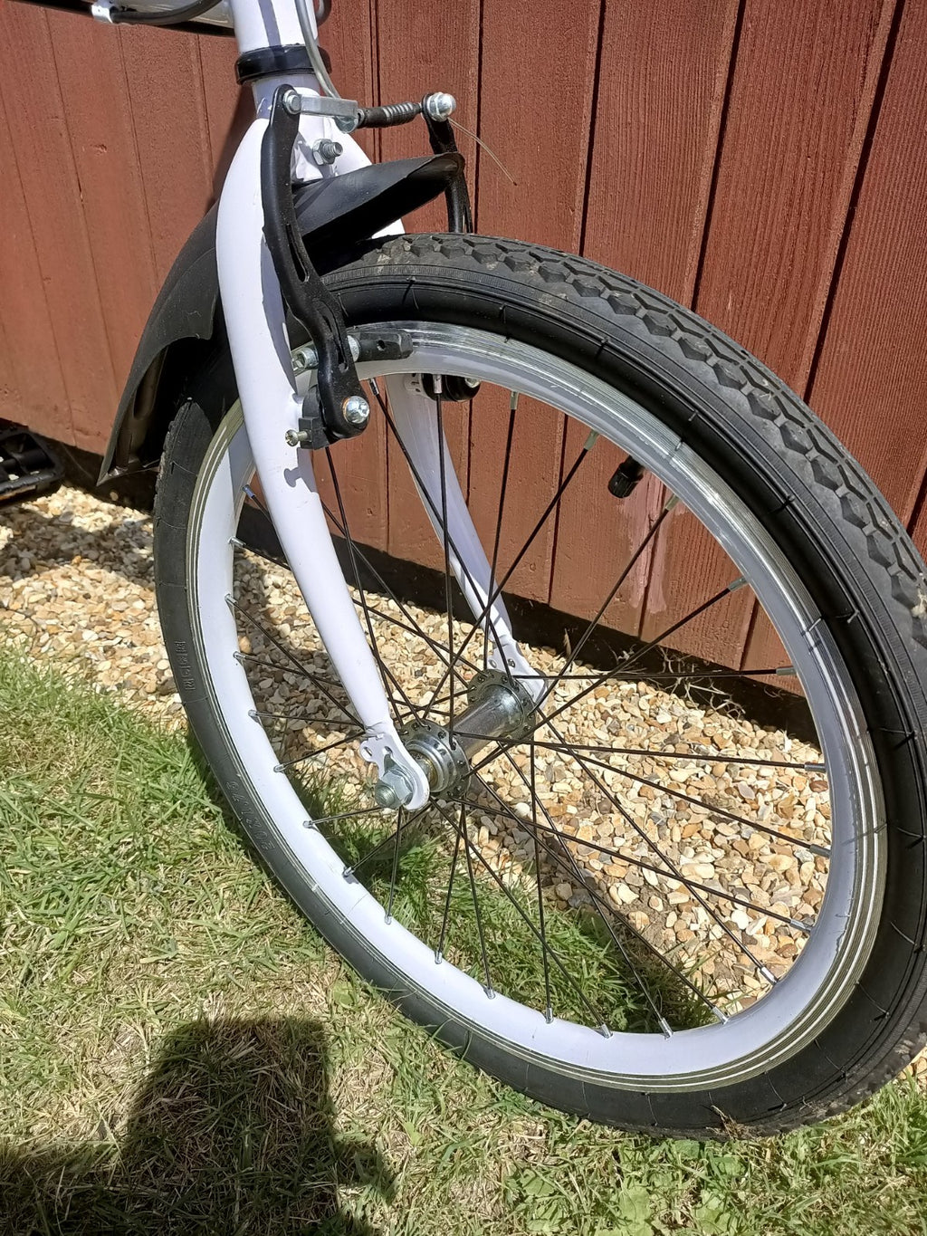 7 Speed 20" Folding White Bike with stand #1216