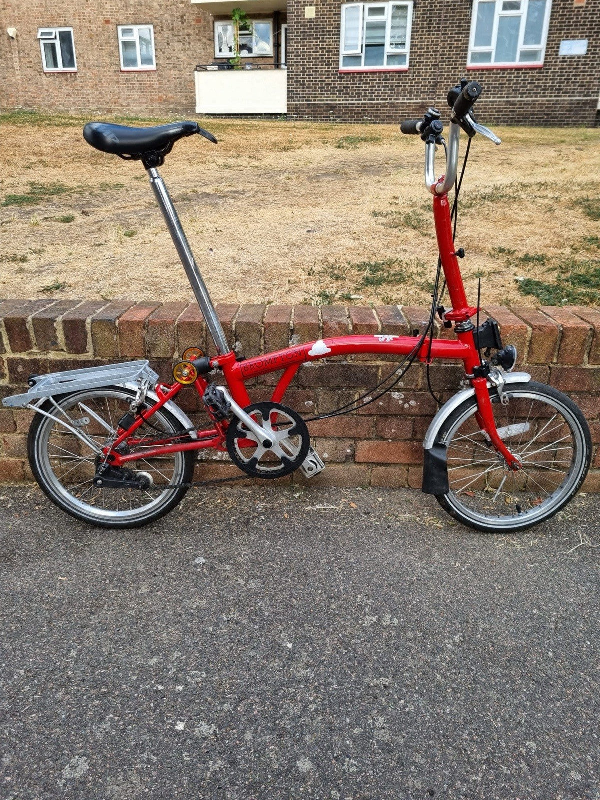 Brompton Folding Bike Red 16in Wheels Small Frame Rear Rack Mudguards Reflectors