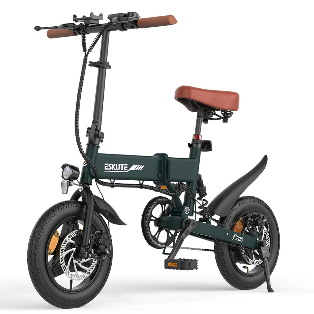 14" Portable Commuter Bike 50km 36V 7.8A Folding City Bike Full Disc-F200R Green