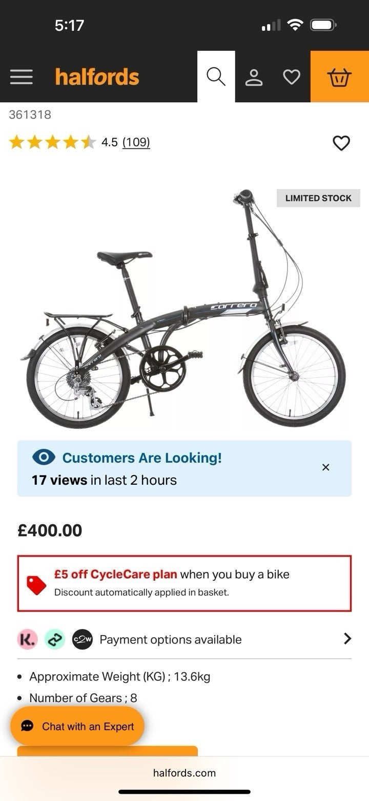 Carrera Intercity Folding Bike Gray/Black Excellent Condition