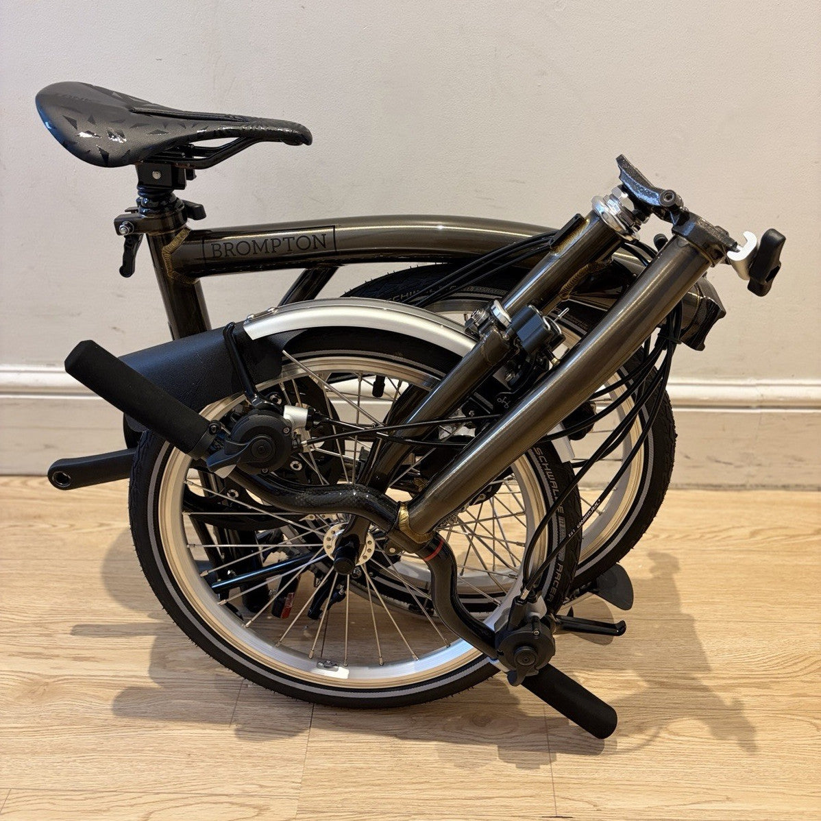 Brompton Folding Bike 16 in black lacquer with Mudguards & Reflectors