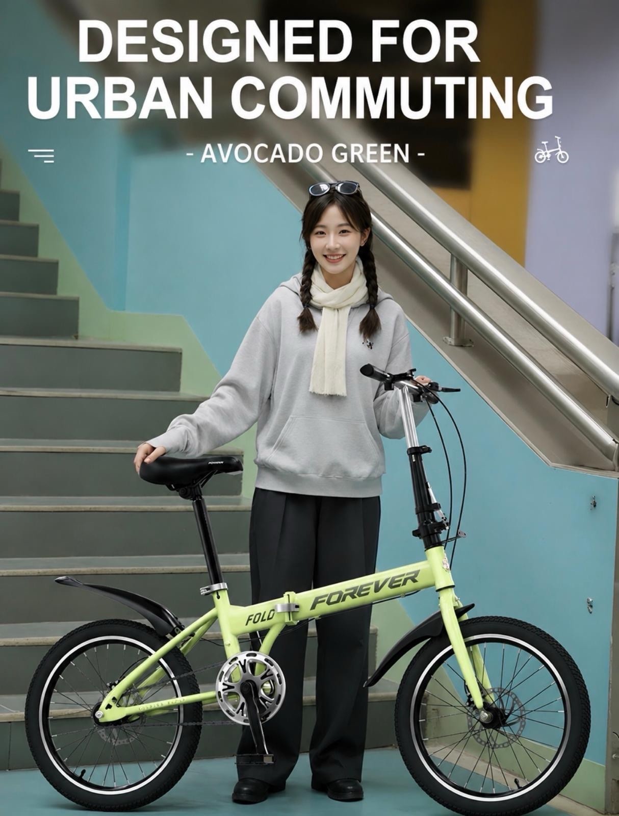 Forever Fold 20in Folding Bike 7-Speed Lightweight City Commuter Bicycle - grey