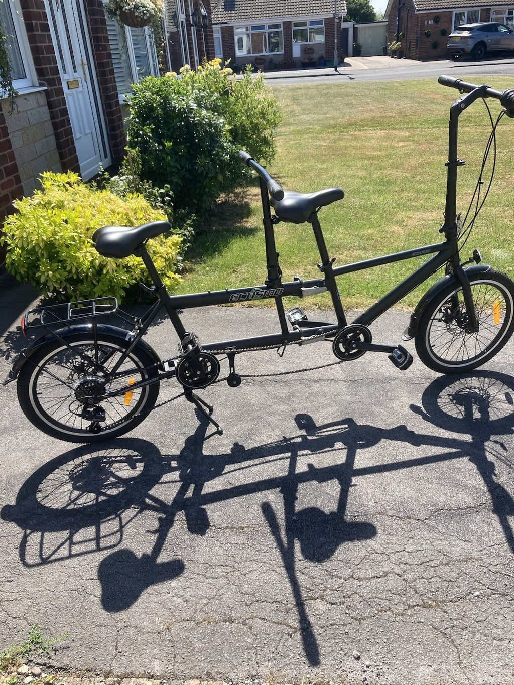 Ecosmo E20TF01BL Folding Tandem Bike 20in 7-Speed Disc Brakes Rack Guards