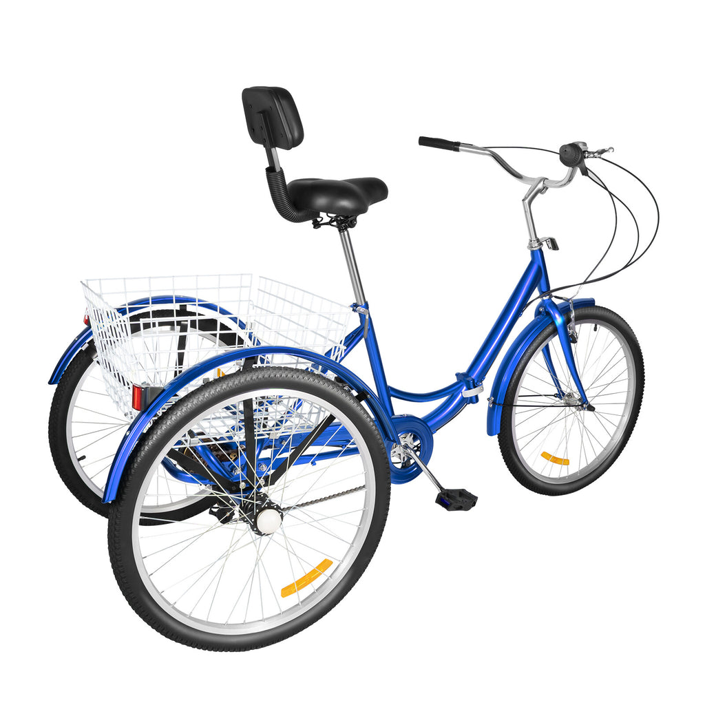 24 Inch Adult Trike Tricycle Foldable 3 Wheel Bike 7-Speed With Storage Basket