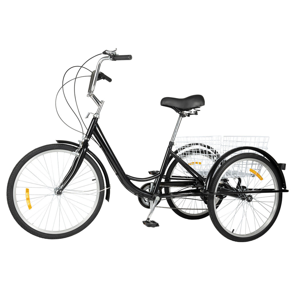 24" Inch Adult Tricycle Trike Bike 8-Speed 3-Wheel Bicycle & Folding Back Basket