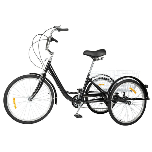 24" Inch Adult Tricycle Trike Bike 8-Speed 3-Wheel Bicycle & Folding Back Basket