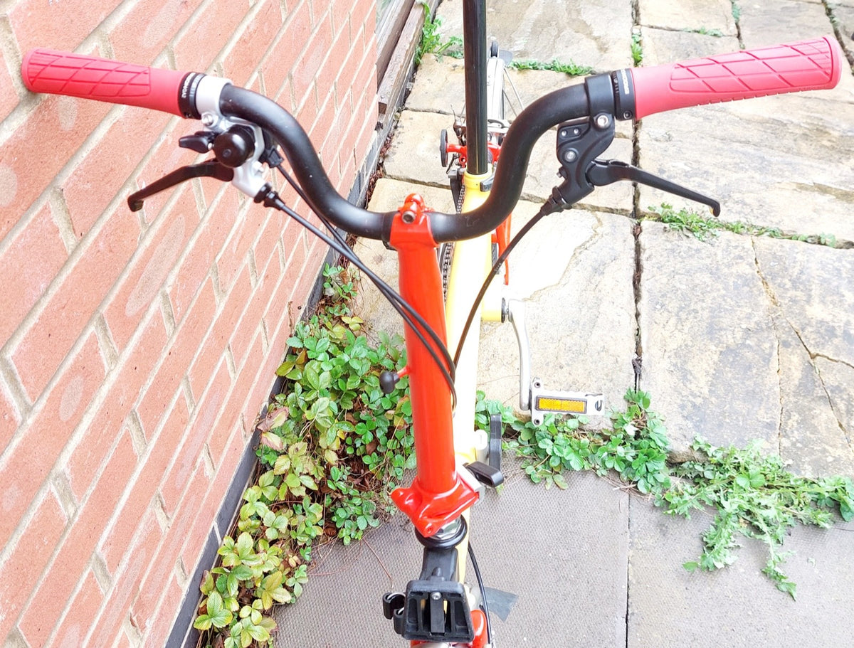 Brompton 3-Speed Red & Yellow Folding Bike + Front Travel Bag ('T-Bag')