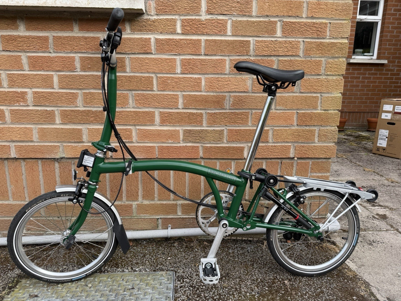 Brompton Folding Bike 16in Green/Silver w/ Front & Rear Lights Reflectors