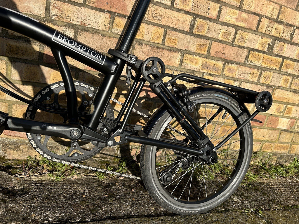 Brompton C Line E Folding Bike 2024 4 Speed Black Silver with rack and pump