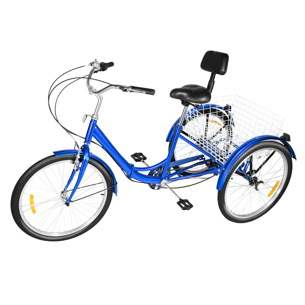 24 Inch Adult Trike Tricycle Foldable 3 Wheel Bike 7-Speed With Storage Basket