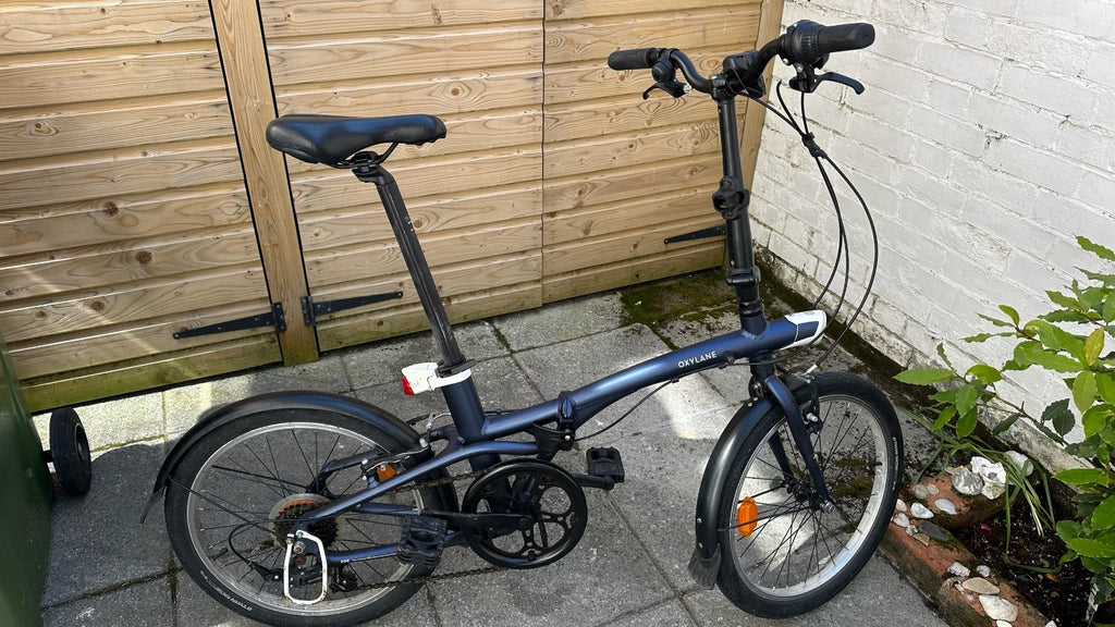Oxylane Folding Bike Blue 20” Wheels 6 Speed Commuter Bicycle