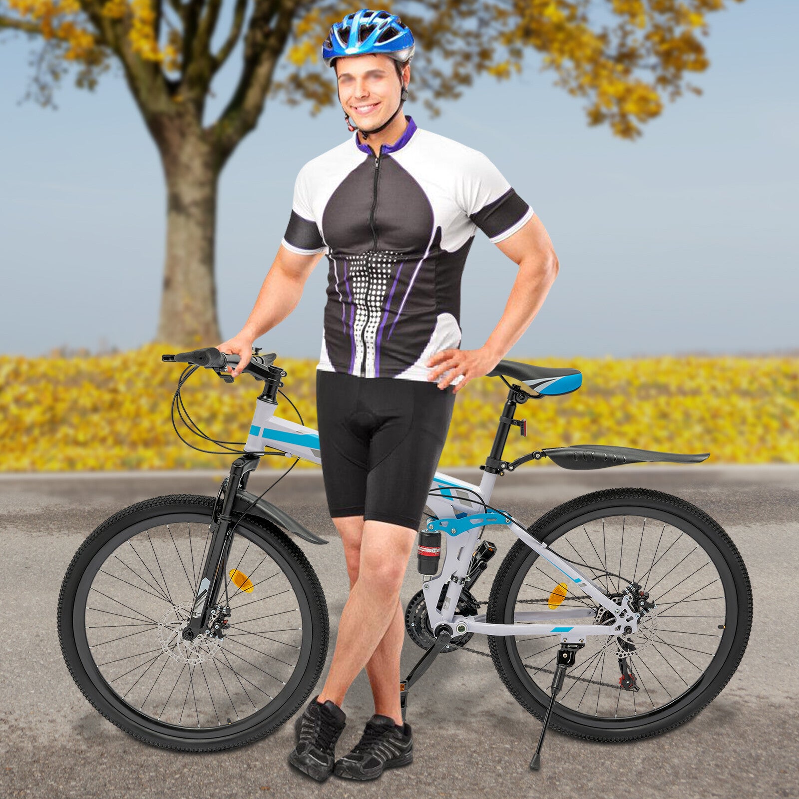 26" Folding Mountain Bike 21 Speed Men Bikes MTB Bicycle School Dual Disc Brake