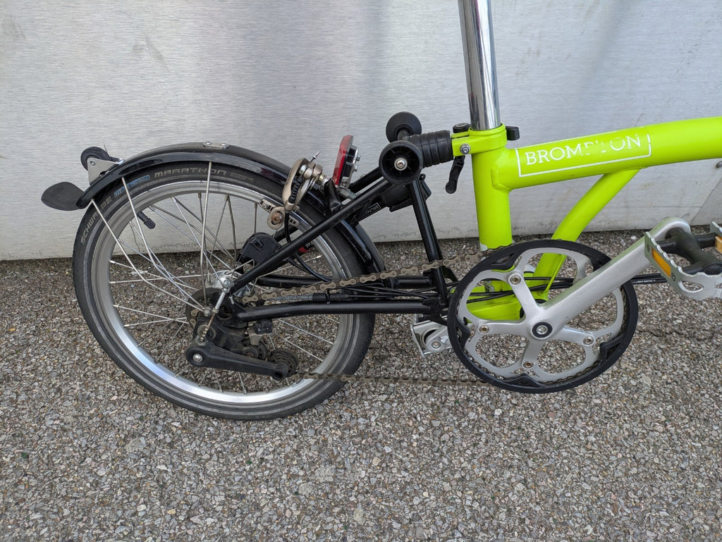 Bright Lime 6-speed Brompton - Leather Brookes Saddle - Tall Seat Post (S6L)
