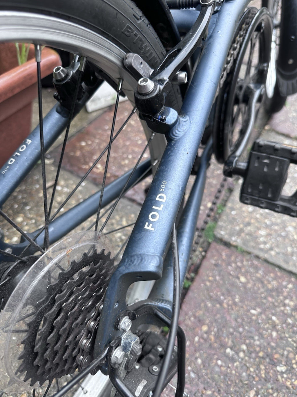 B'TWIN Fold 500 20in Folding Bike Blue/Black V-Brake Derailleur Mudguards