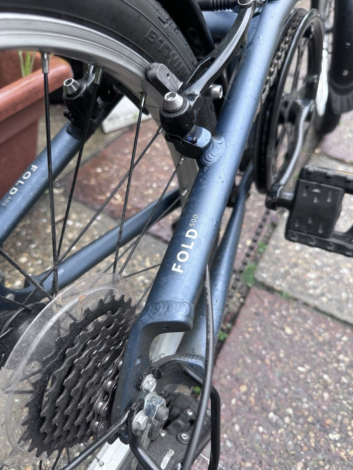 B'TWIN Fold 500 20in Folding Bike Blue/Black V-Brake Derailleur Mudguards