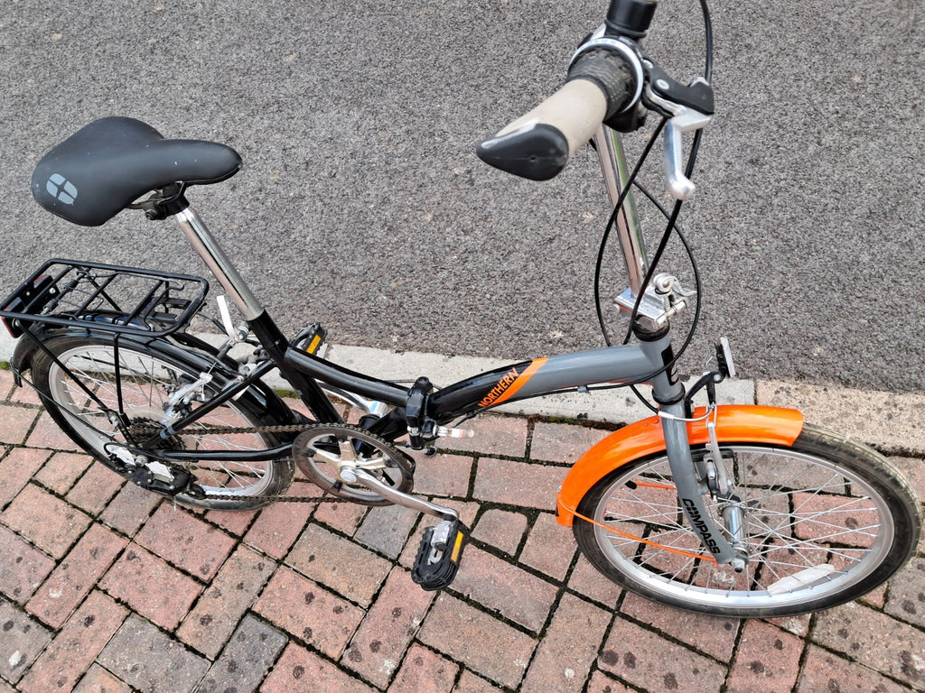 Compass 20in Folding Bike Black/Grey/Orange Mudguards Rear Rack Grip Shifter