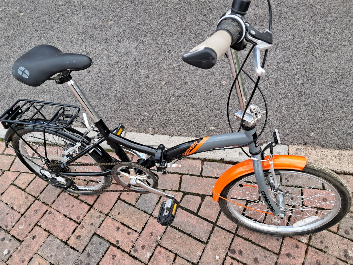 Compass 20in Folding Bike Black/Grey/Orange Mudguards Rear Rack Grip Shifter