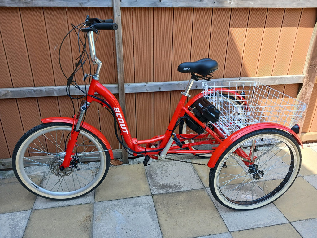 Scout Tricycle Folding 6-Speed Shimano 24" E Trike 3 Wheel Bicycle - In Red