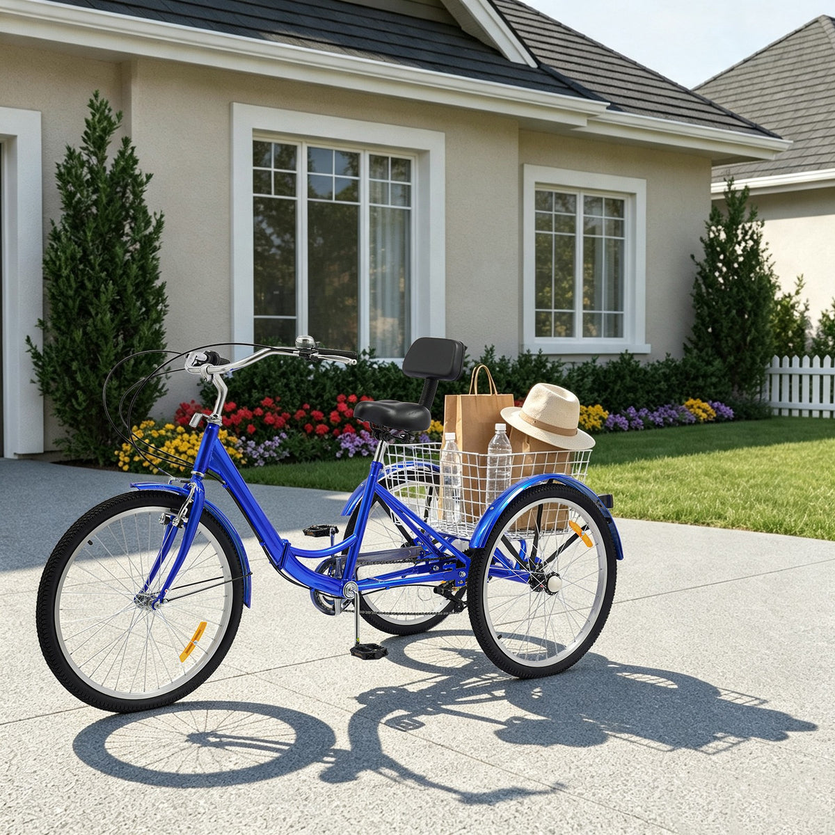 24'' Tricycle Adult Senior 7 Speed 3 Wheels Bike Foldable Trike Bicycle + Basket