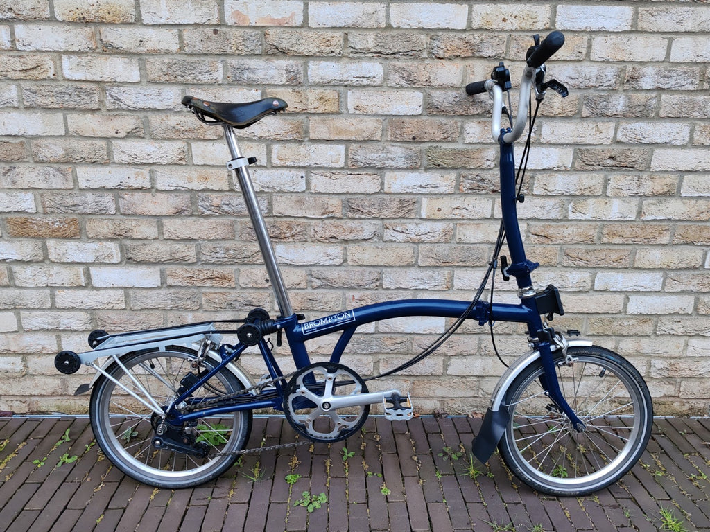 Brompton H6R 6 Speed Folding Bike Rack Brooks Saddle Commuter Blue