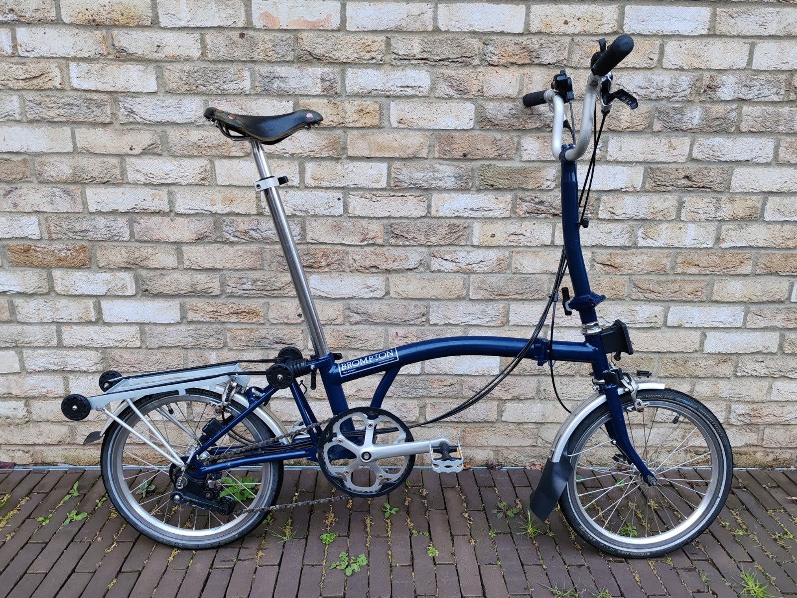 Brompton H6R 6 Speed Folding Bike Rack Brooks Saddle Commuter Blue