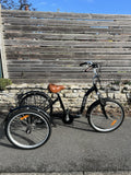 Jorvik folding adult tricycle, 24", 6-speed, black, with front and rear baskets