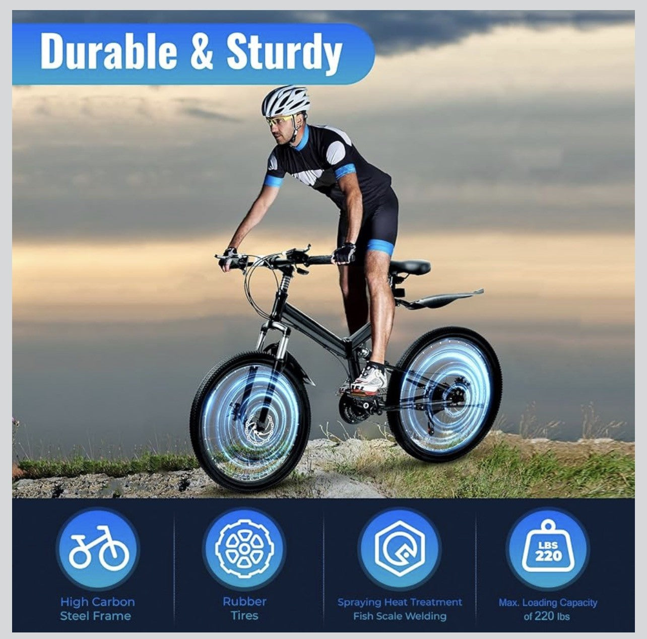 21-Speed Folding Mountain Bike Foldable Bicycle 26" Portable Adult Mountain Bike