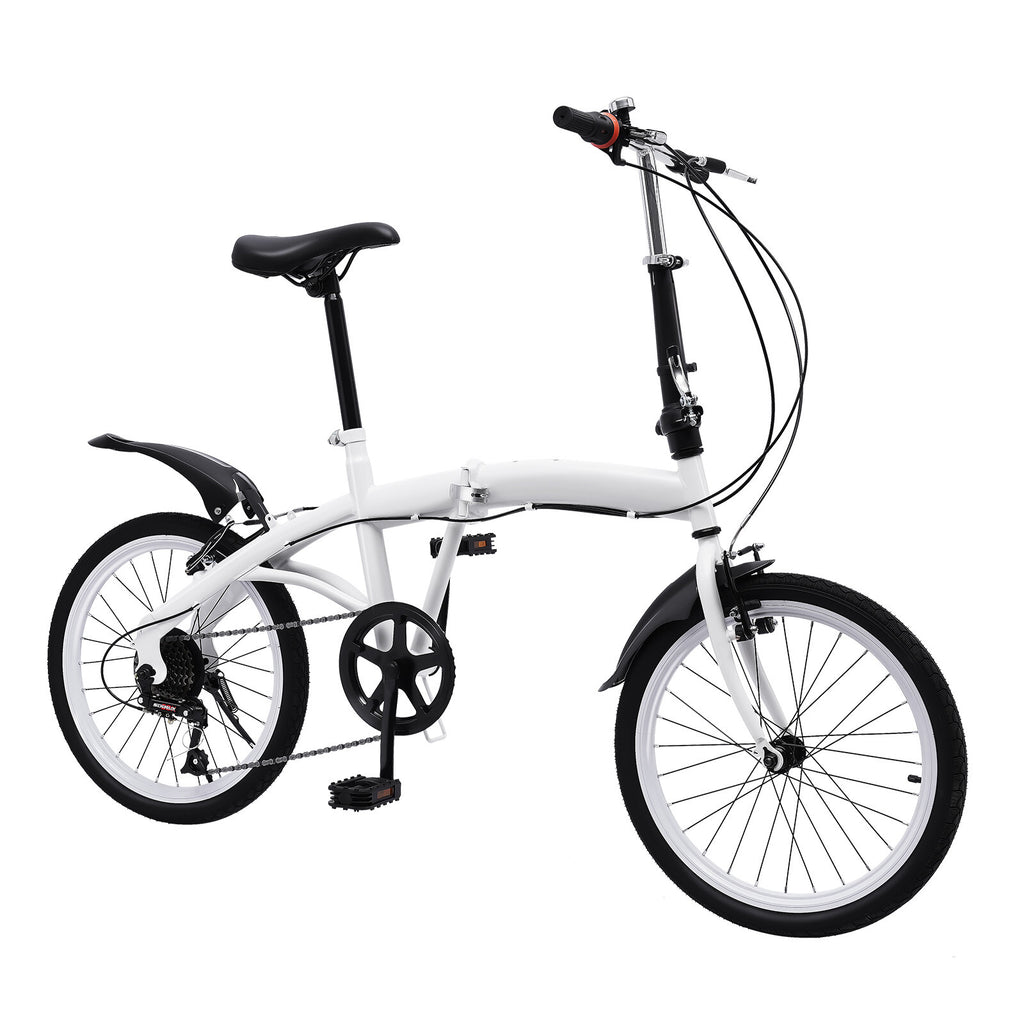 White Folding Bike Foldable City Bike for Adult 20" Commute Bicycle 6 Speed Gear
