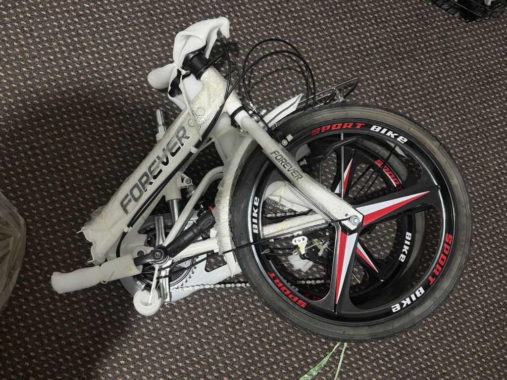 Forever 20in Folding Bike 7-Speed Steel Frame V-Brake Flat Bar White
