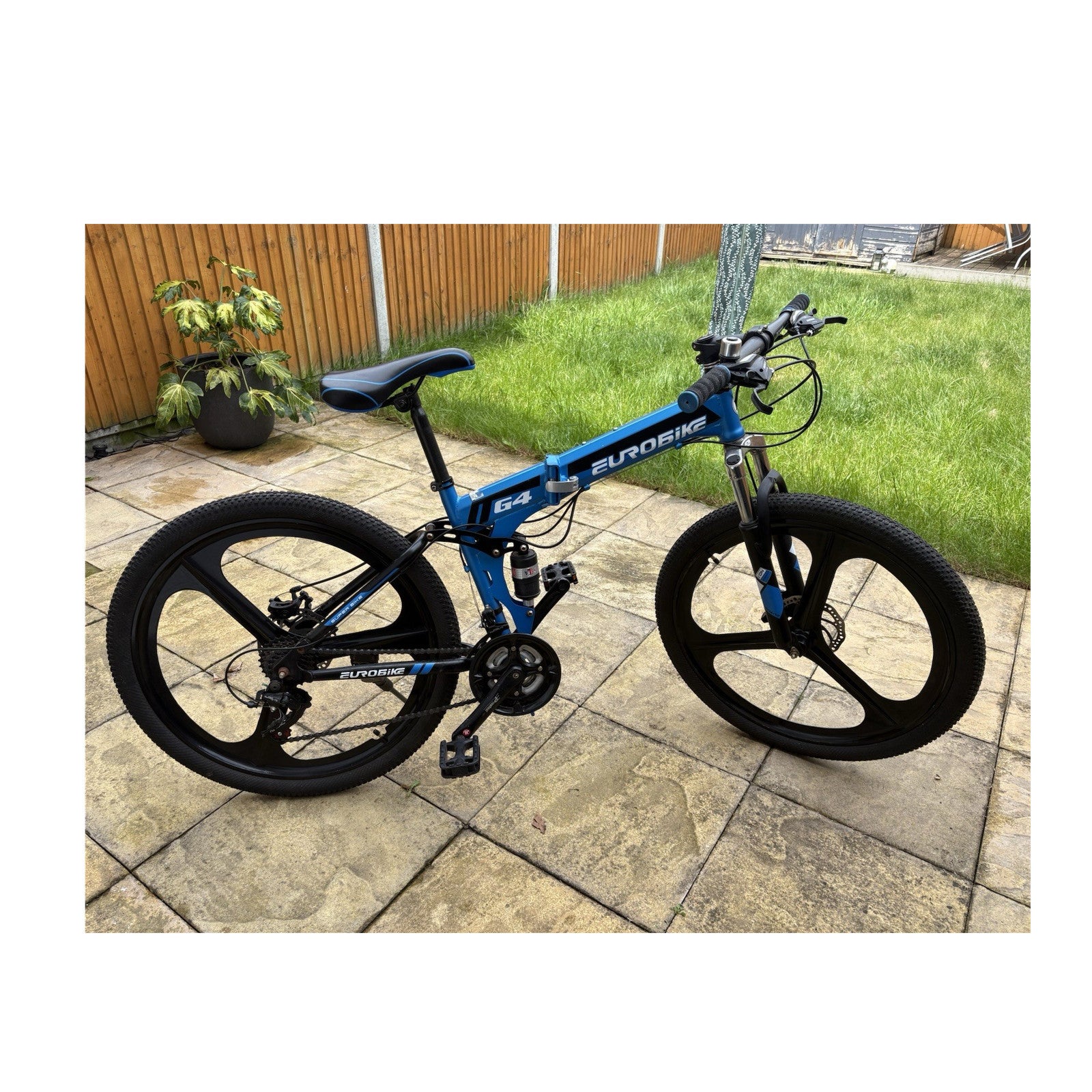 Eurobike G4 Folding Mountain Bike 26in 17in Full Suspension 21sp Disc Blue/Black