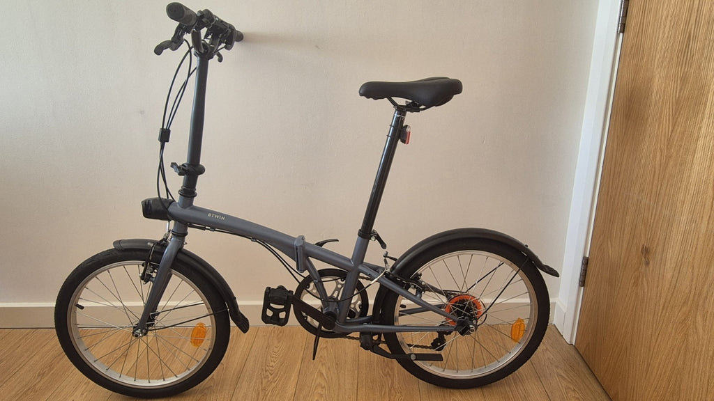 Decathlon BTWIN Tilt 120 Grey Folding Bike, Lights, Bell