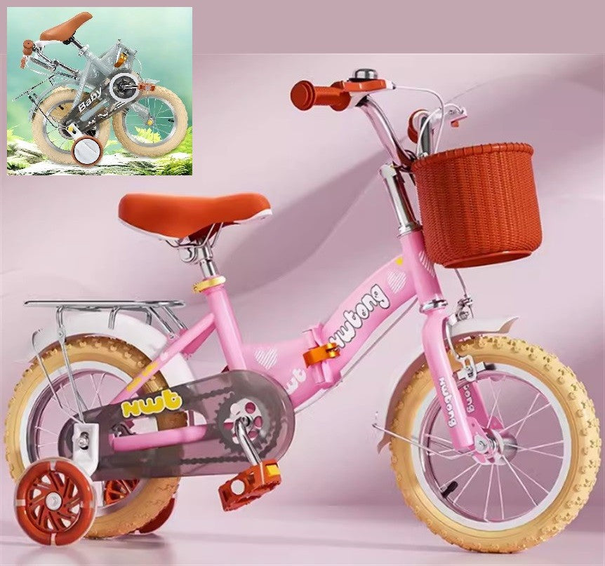 Kids Girls folding bike cycle +Removable Rack &Basket - 12/14/16/18 inch - Pink