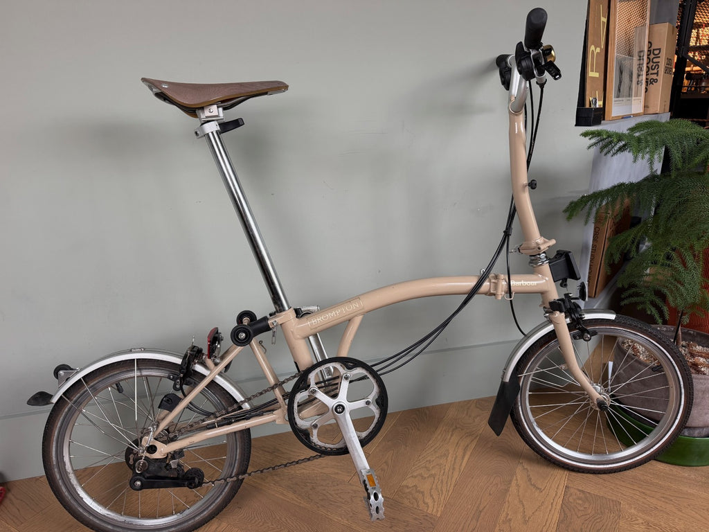 Brompton x Barbour C Line Explore 6 Speed Amble Sands Folding Bike Toolkit