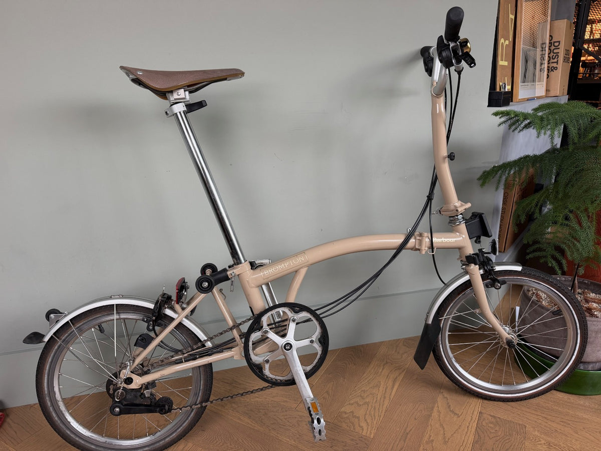 Brompton x Barbour C Line Explore 6 Speed Amble Sands Folding Bike Toolkit