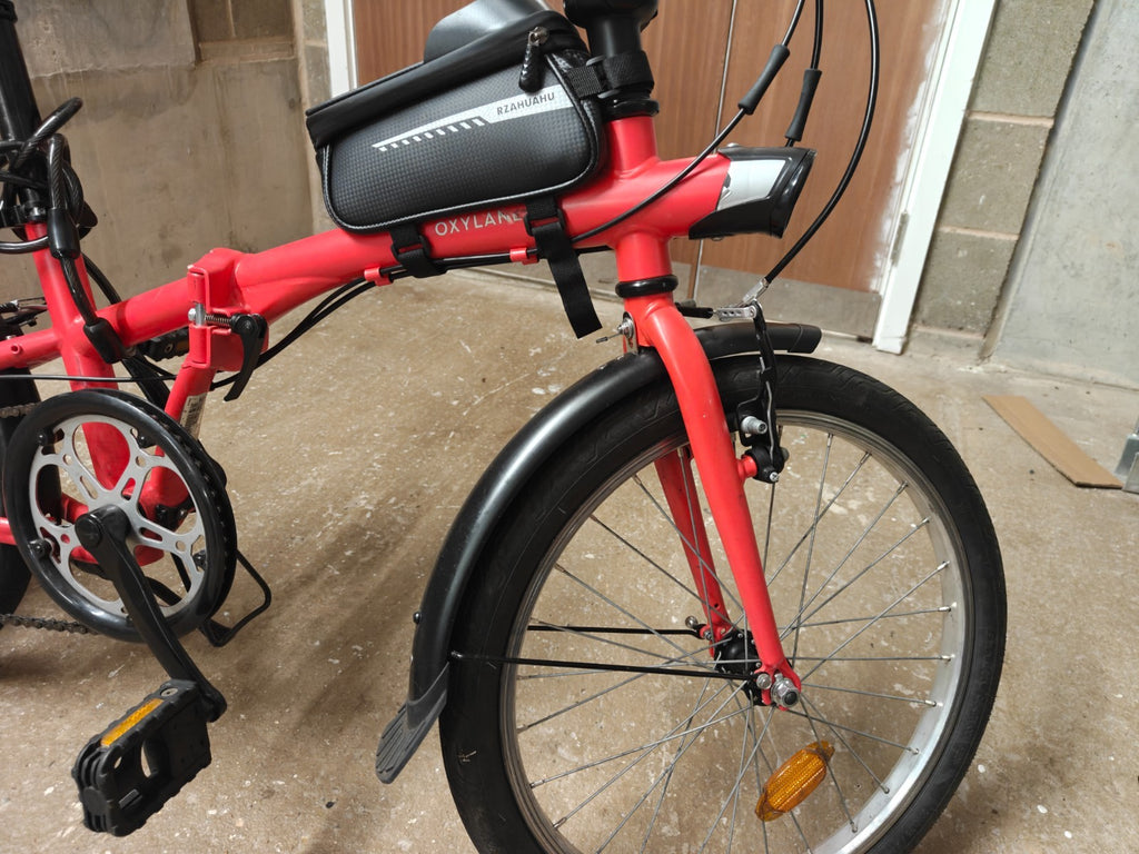 Decathlon BTWIN Tilt 120 Red Folding Bike with Bike Accessories