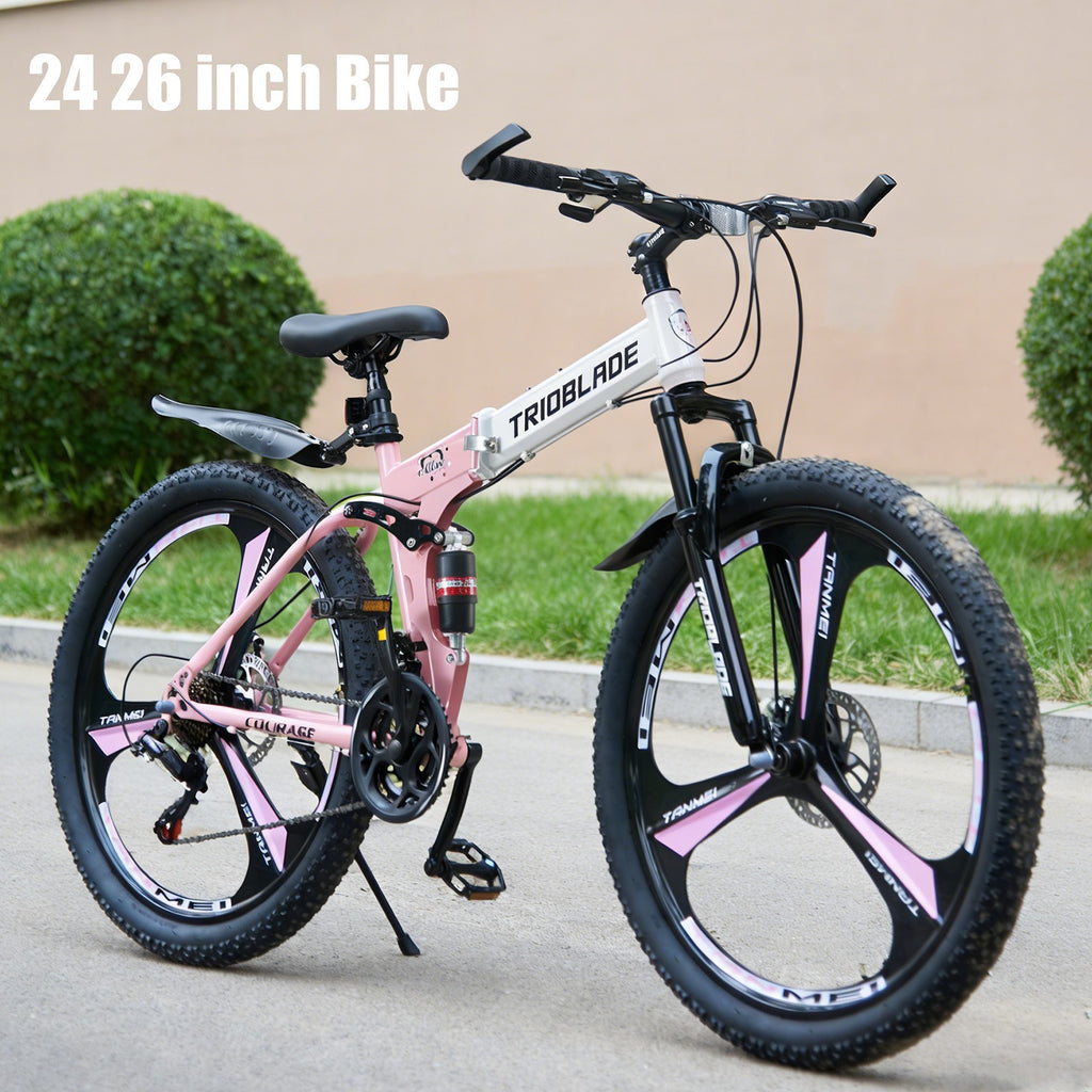 24/26 inch Folding Mountain Bike 21 Speed Full Suspension Bicycle For Men Women