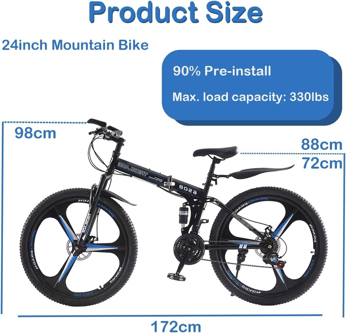 TRIOBLADE 24" Folding Mountain Bike 21 Speed Foldable Mountain Bicycle