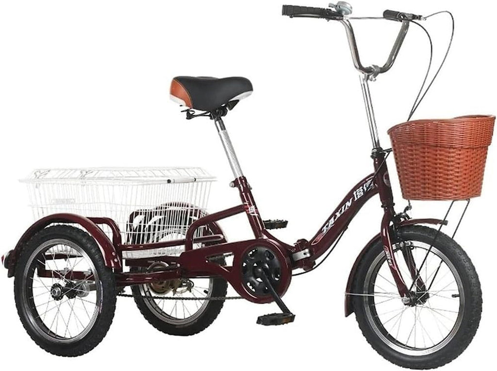 Single Speed Adult3 Wheels Cruise Bicycles 16 Inch with Basket, Foldable Double