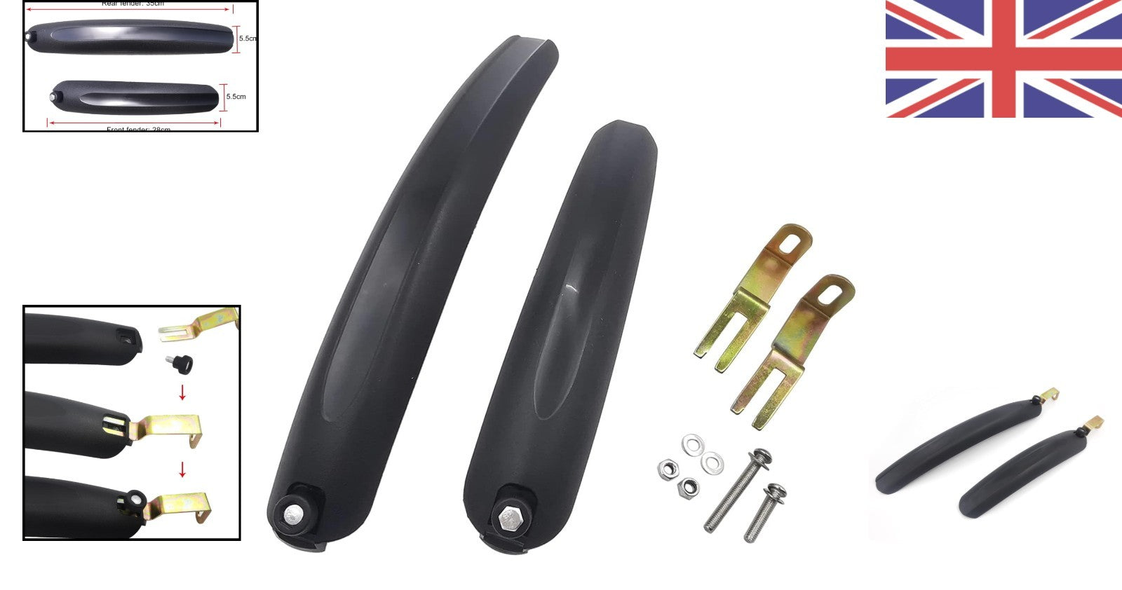 BMX Folding Bike Mudguard Set - Black, Front and Rear, PA Plastic, Small Wheel