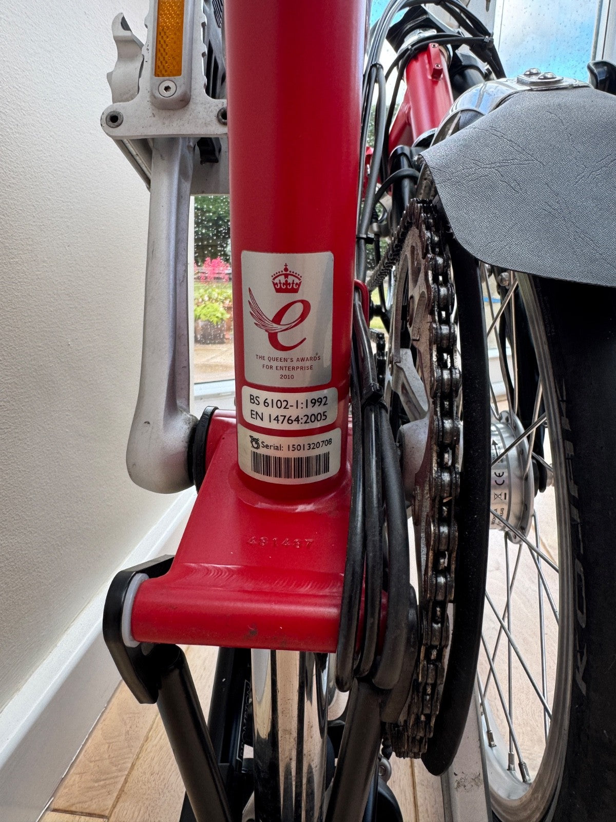 Brompton 3-speed folding bicycle, red, immaculate condition, hardly used