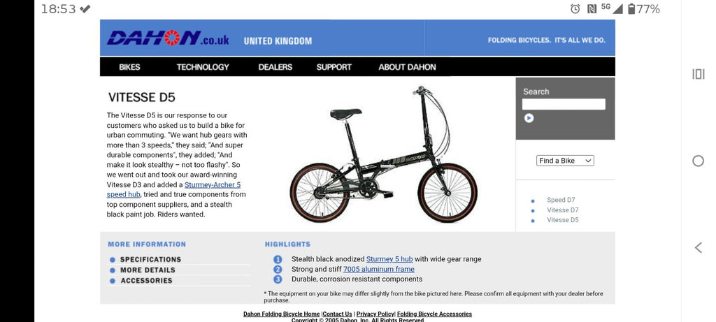 Dahon Vitesse D5 HG Aluminium Folding Bike