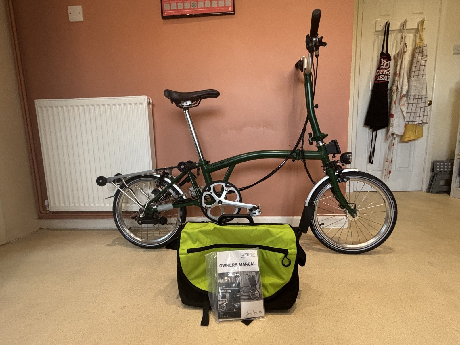 Brompton m6r folding bike, Green with Dynohub lighting, rack & mudguards