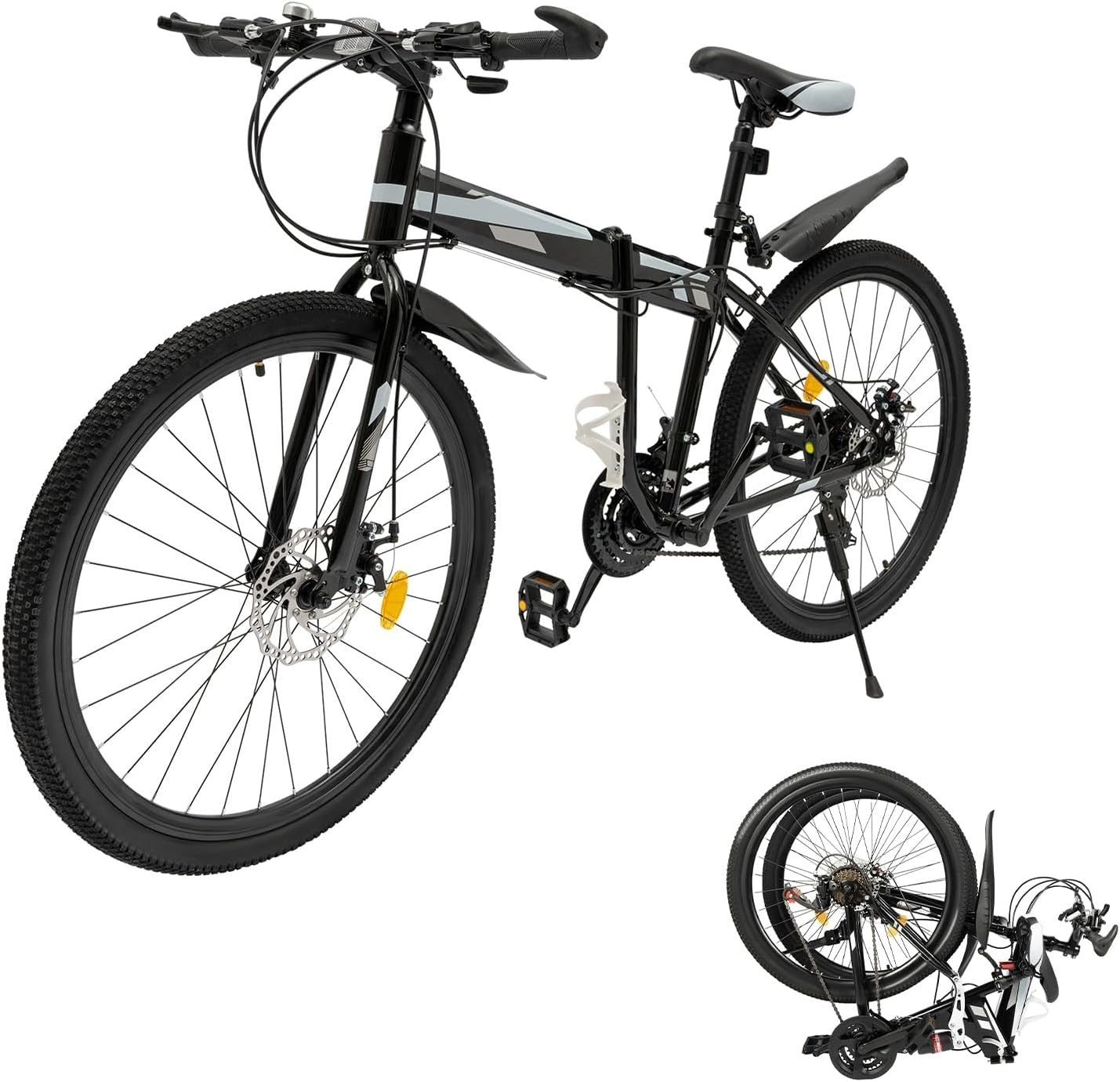 26" Folding Mountain Bike 21-Speed Dual Disc Brakes Adjustable Saddle