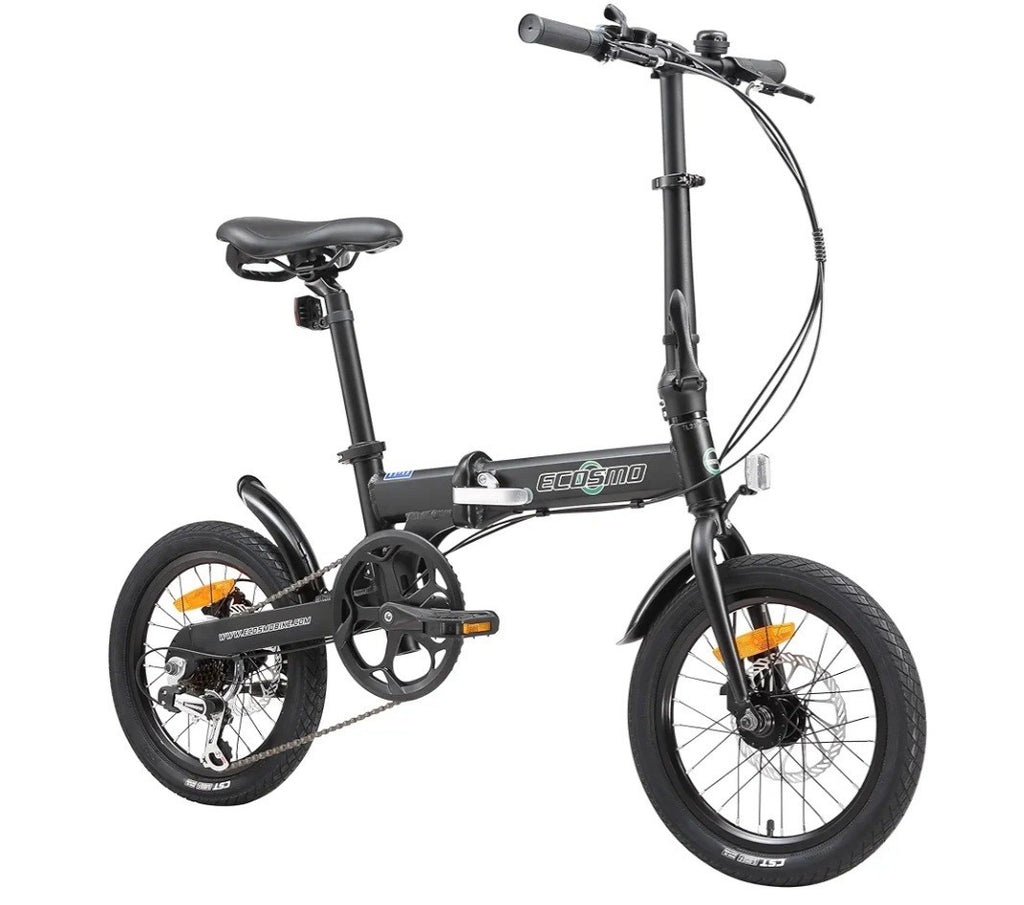 Ecosmo 16in Folding Bike Black 6-Speed Derailleur Mechanical Disc Alloy