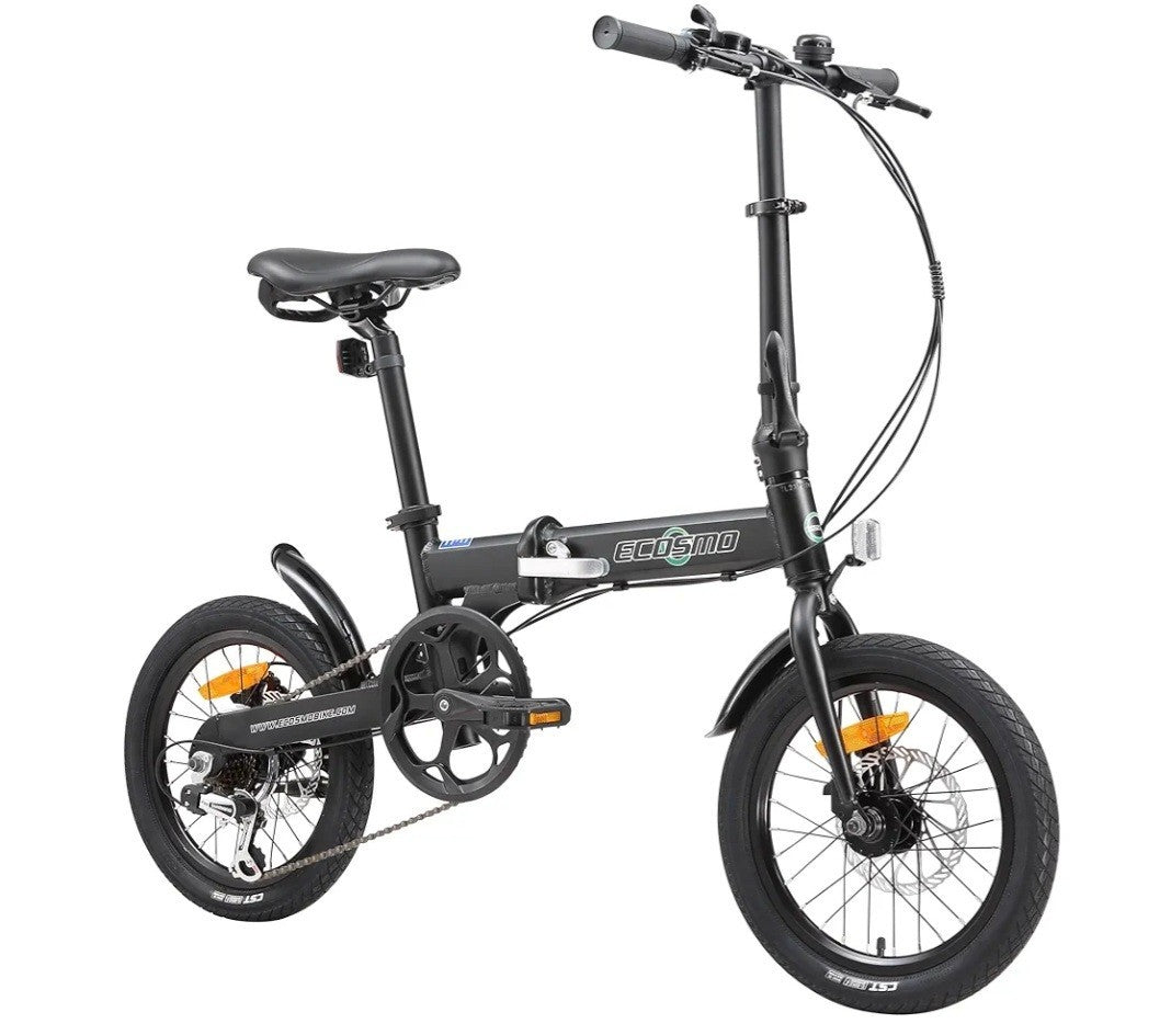 Ecosmo 16in Folding Bike Black 6-Speed Derailleur Mechanical Disc Alloy