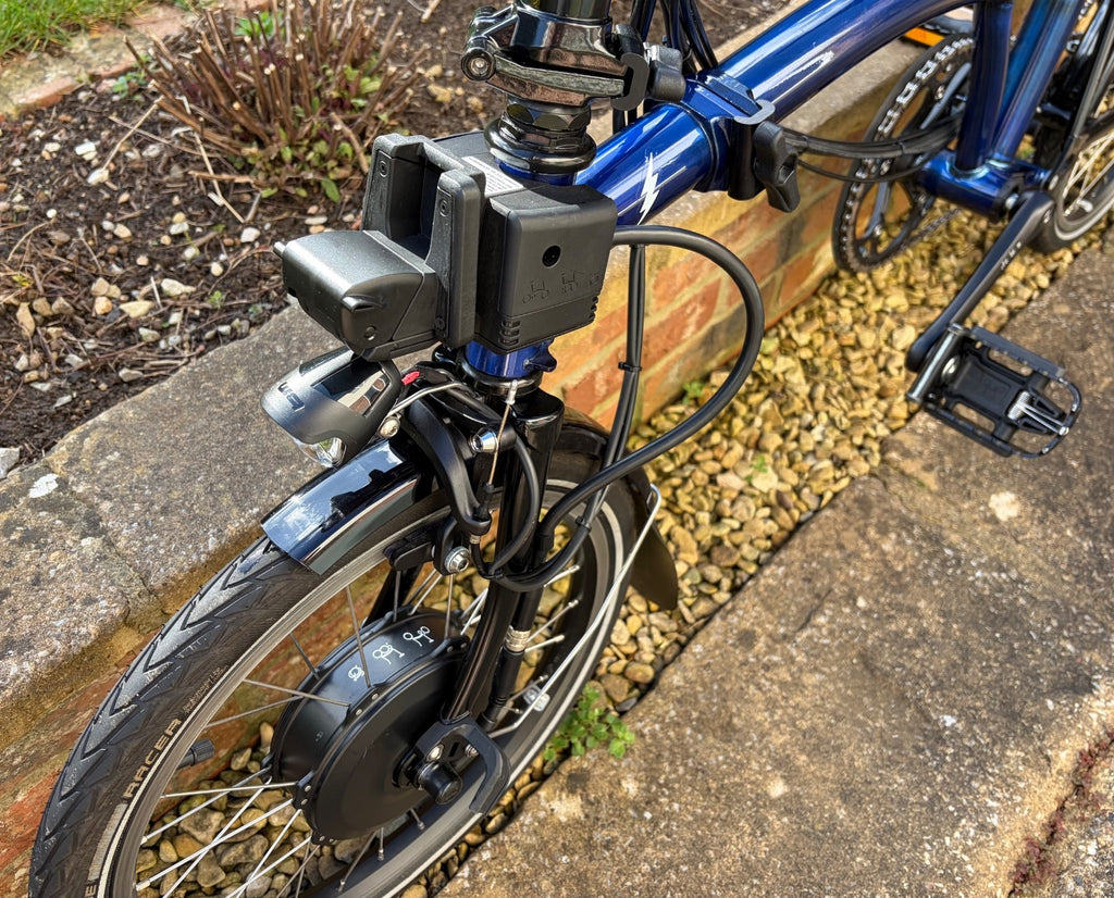 Brompton Elec Folding Bike 6 Speed - Blue Frame & Rear Rack
