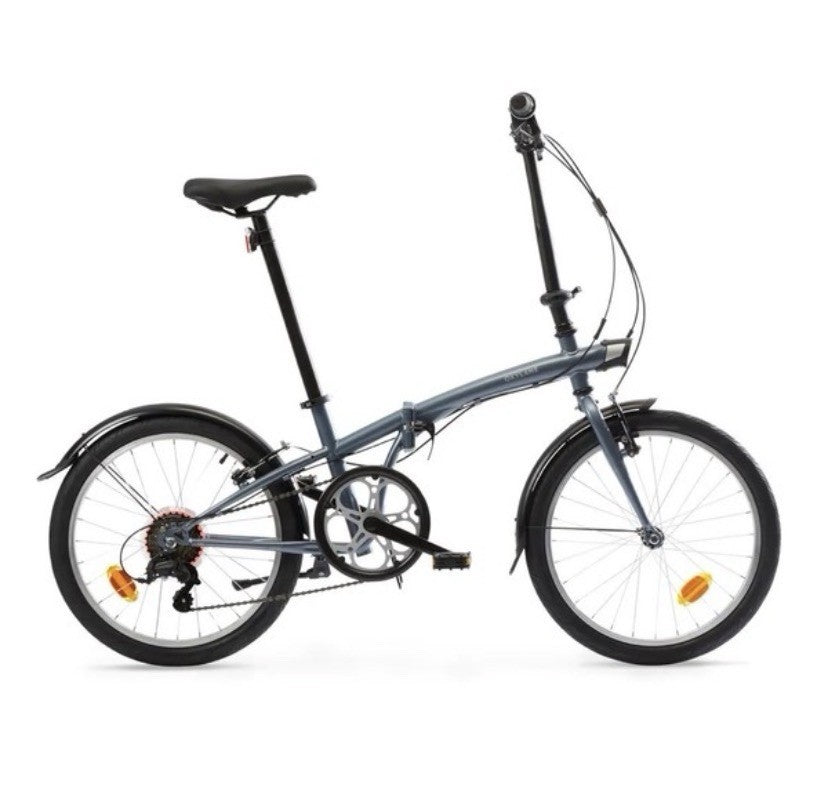 Decathlon BTWIN Tilt 120 Grey Folding Bike with Pannier & Bike Accessories