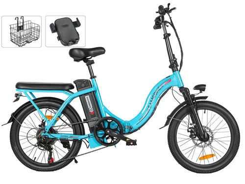 20" Portable Commuter Bike 36V 12AH Folding City Bike 7 Speed -CY20R Light Blue
